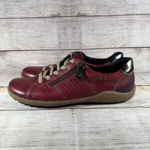 Remonte Liv Shoes Womens Size 42 Burgundy Leather Zip Oxford Comfort Sneaker
